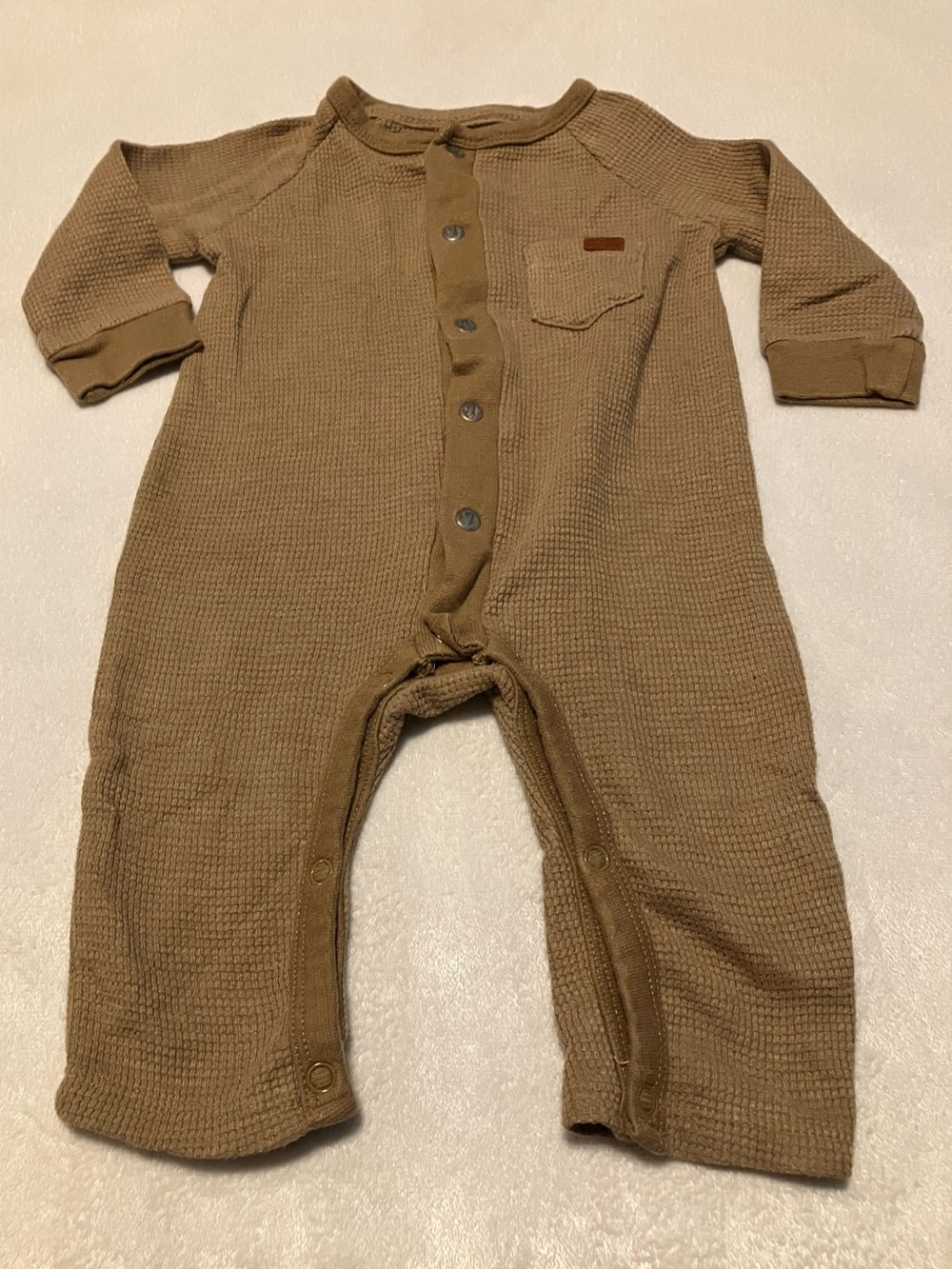 Baby One-Piece Waffle Knit Romper in Brown